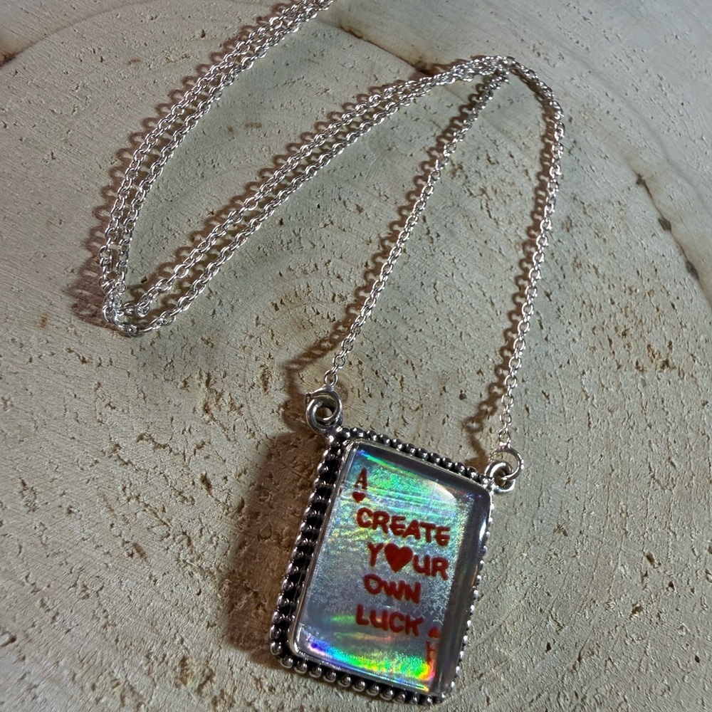 NWOT 
Sterling Silver Create Your Own Luck Holographic Pendant Necklace
